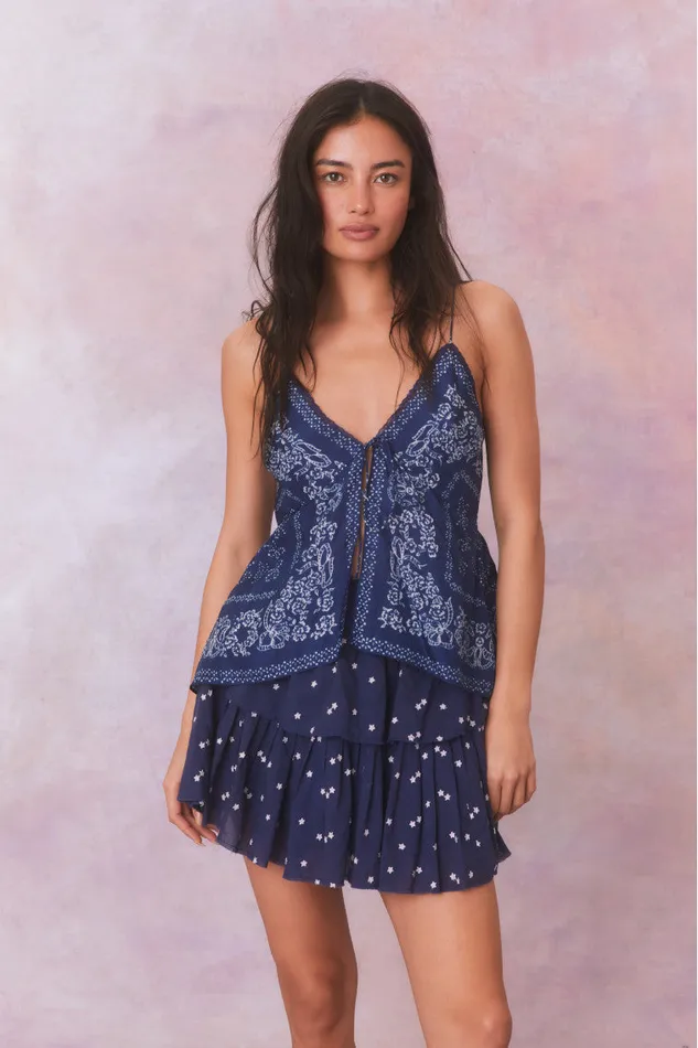 Women Tops LoveShackFancy Tivelo Bandana Print Cotton Cami Top Moonlight Indigo