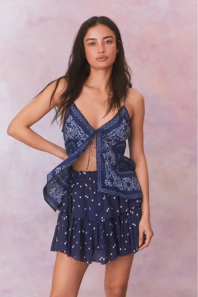 Women Tops LoveShackFancy Tivelo Bandana Print Cotton Cami Top Moonlight Indigo