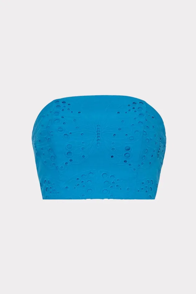 Women Tops Milly Butterfly Eyelet Strapless Crop Top Blue