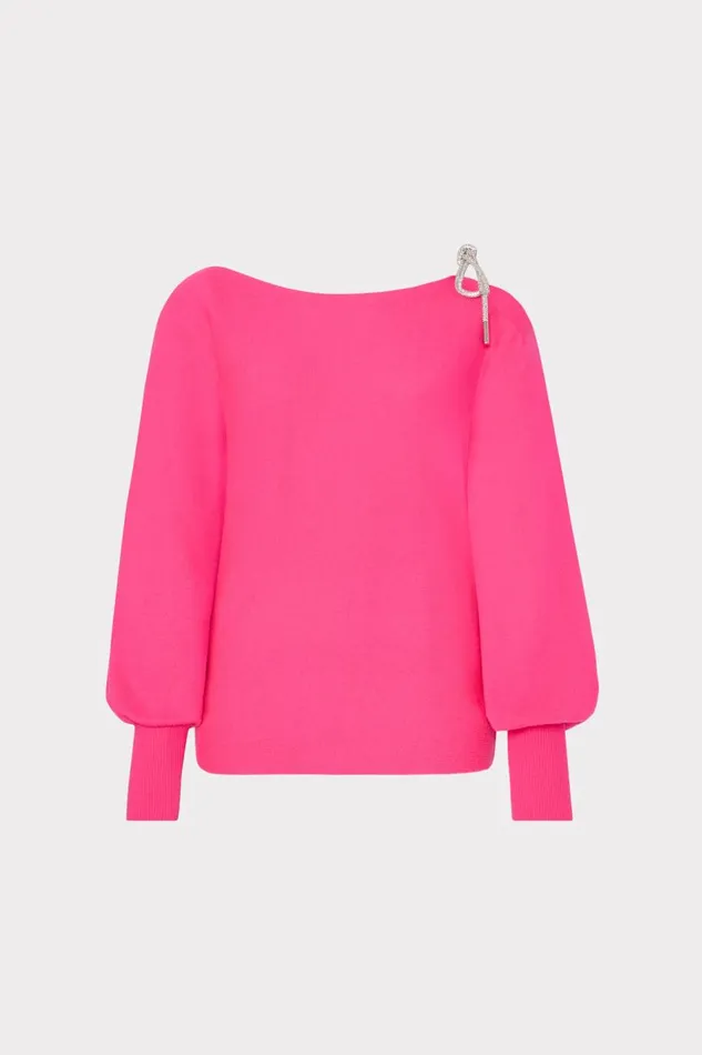 Women Tops Milly Ida Crystal Bow Cold Shoulder Sweater Milly Pink