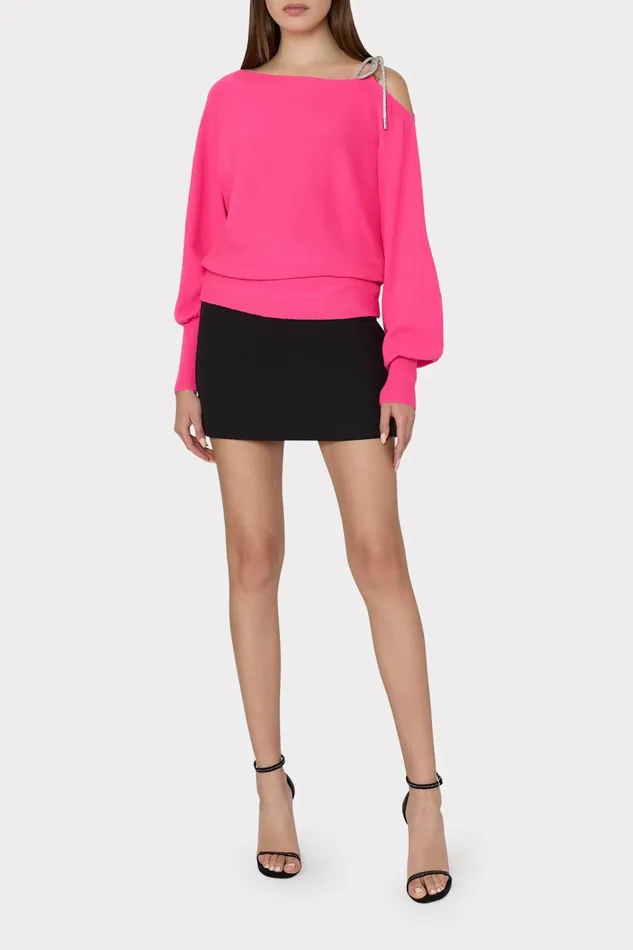 Women Tops Milly Ida Crystal Bow Cold Shoulder Sweater Milly Pink