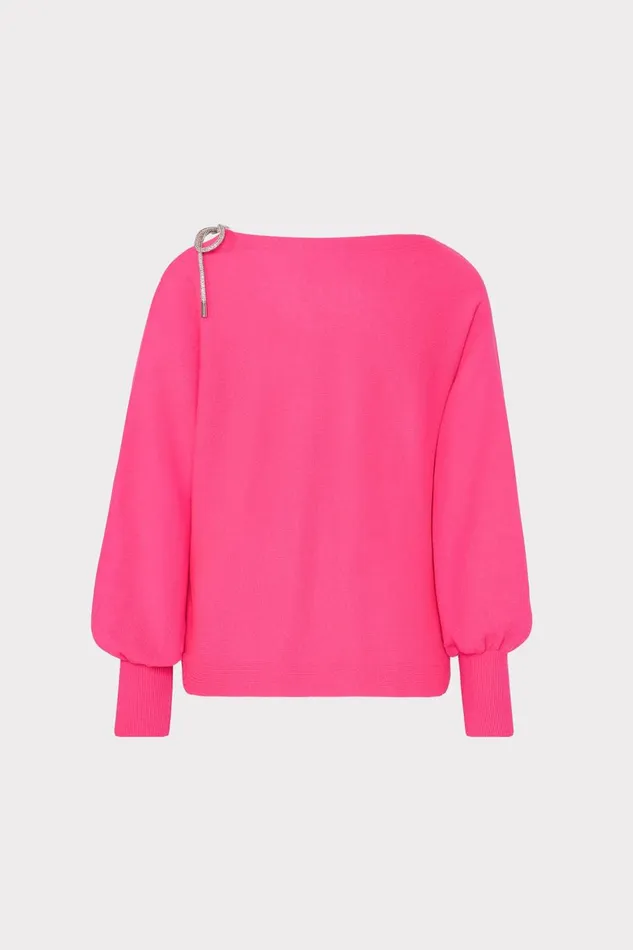 Women Tops Milly Ida Crystal Bow Cold Shoulder Sweater Milly Pink