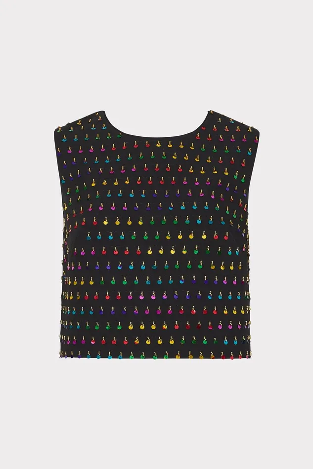 Women Tops Milly Iiana Beaded Sequin Sleeveless Top Blackrainbow