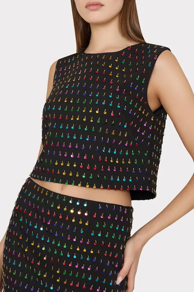 Women Tops Milly Iiana Beaded Sequin Sleeveless Top Blackrainbow
