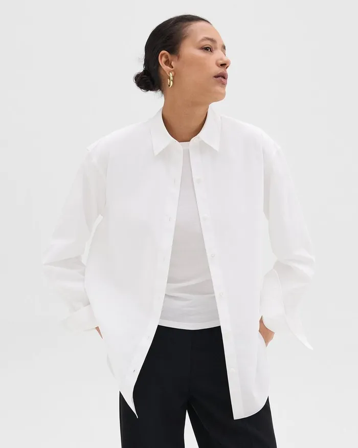 Women Tops Theory Boyfriend Shirt In Good Cotton White