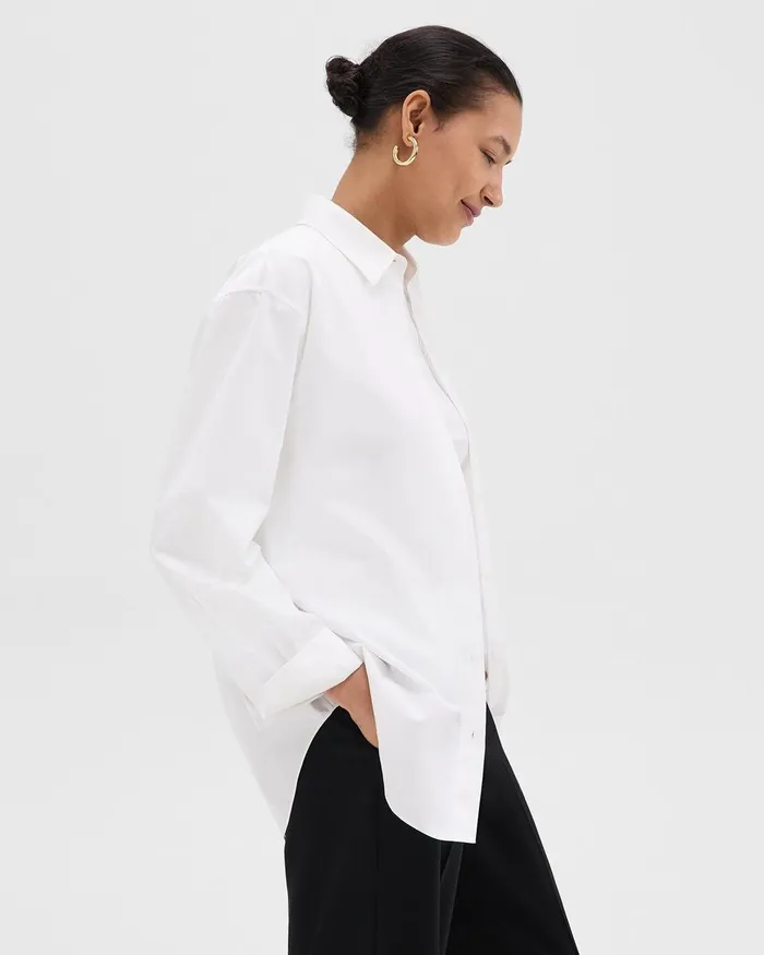 Women Tops Theory Boyfriend Shirt In Good Cotton White