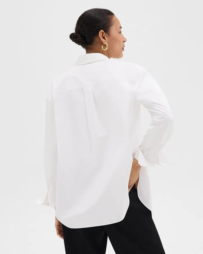 Women Tops Theory Boyfriend Shirt In Good Cotton White