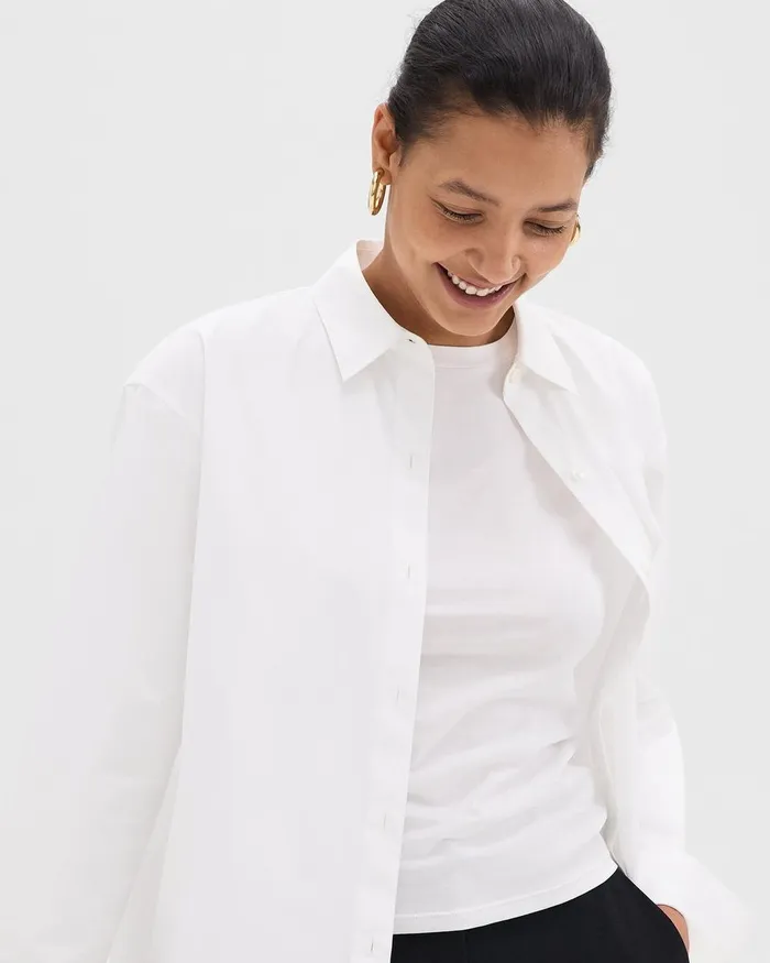 Women Tops Theory Boyfriend Shirt In Good Cotton White