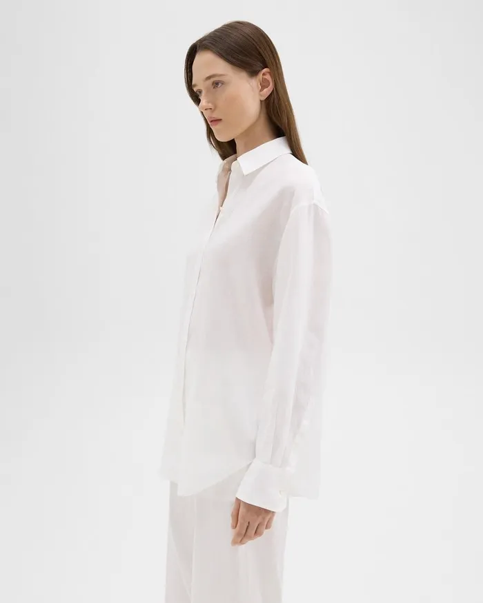 Women Tops Theory Boyfriend Shirt In Relaxed Linen White