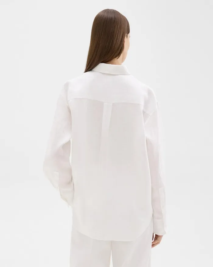 Women Tops Theory Boyfriend Shirt In Relaxed Linen White