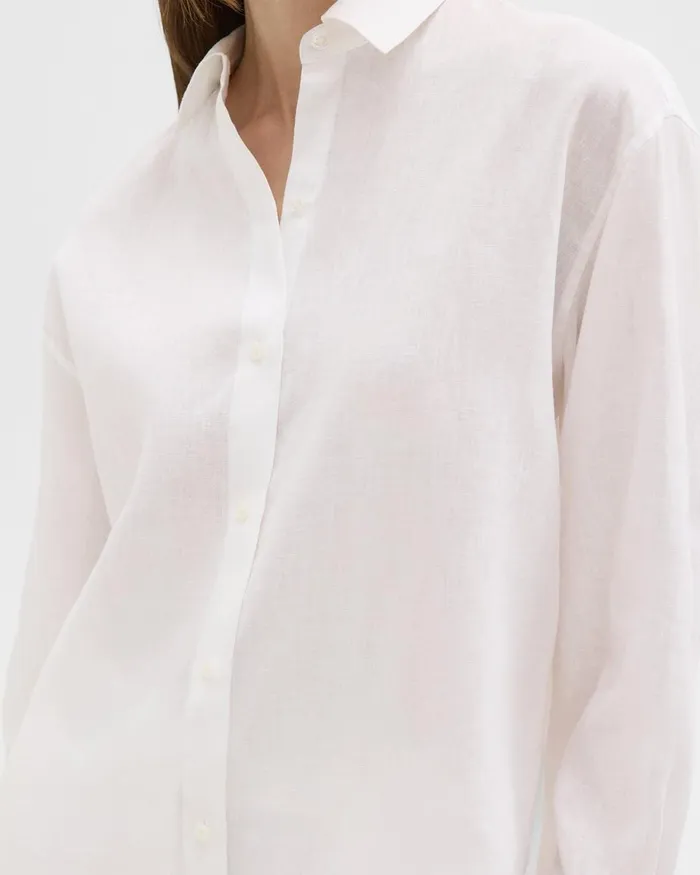 Women Tops Theory Boyfriend Shirt In Relaxed Linen White