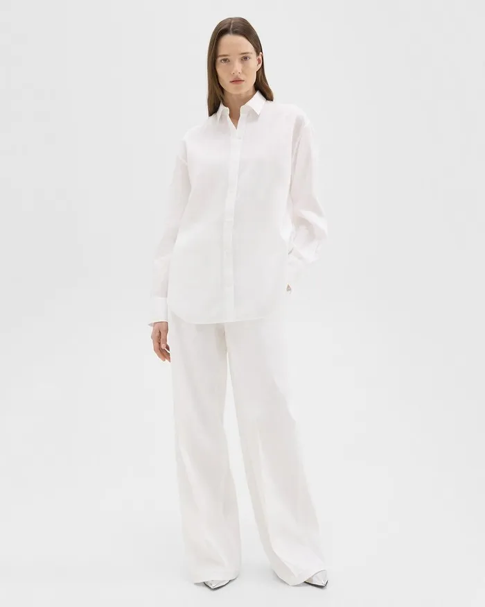 Women Tops Theory Boyfriend Shirt In Relaxed Linen White
