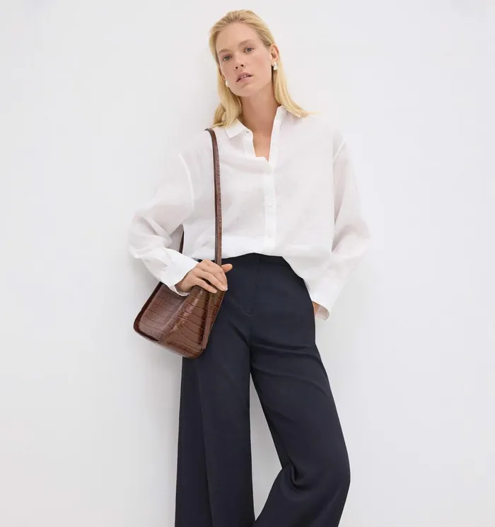 Women Tops Theory Boyfriend Shirt In Relaxed Linen White