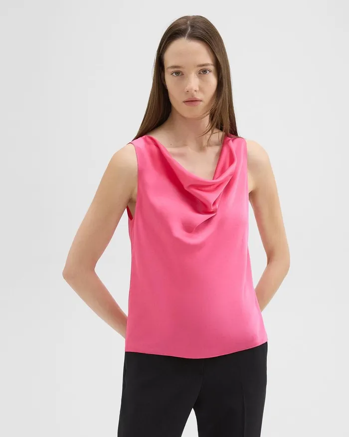 Women Tops Theory Cowl Neck Top In Crushed Satin Pink Azalea