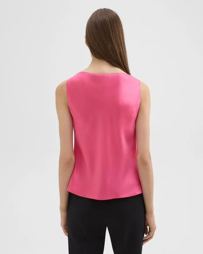 Women Tops Theory Cowl Neck Top In Crushed Satin Pink Azalea