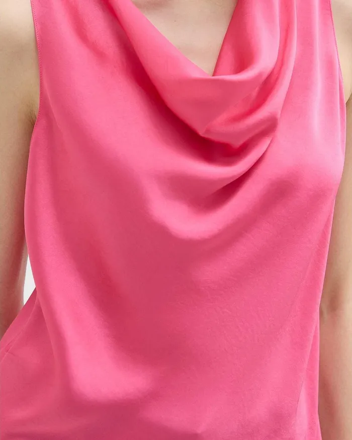 Women Tops Theory Cowl Neck Top In Crushed Satin Pink Azalea