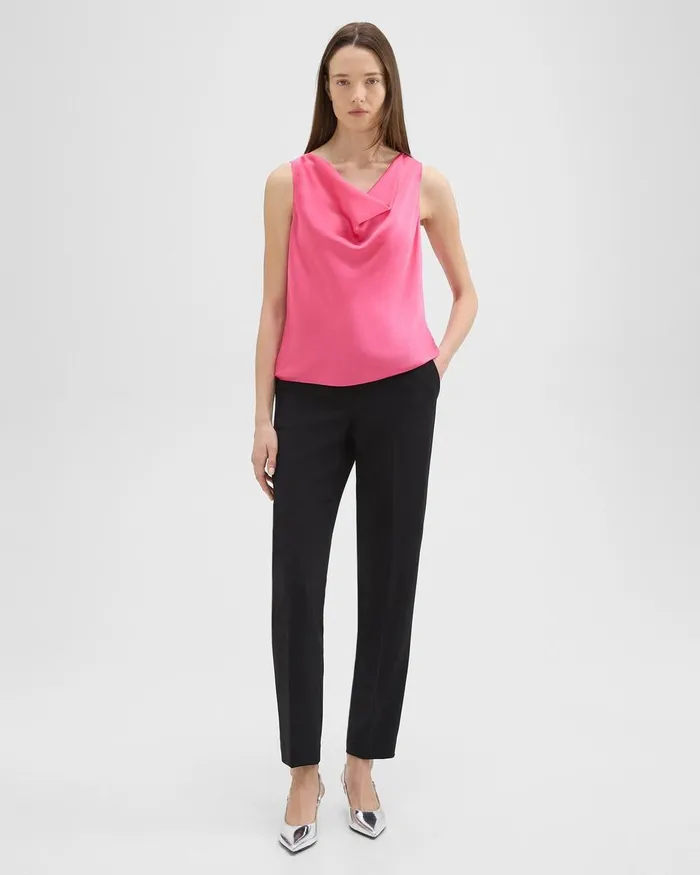 Women Tops Theory Cowl Neck Top In Crushed Satin Pink Azalea