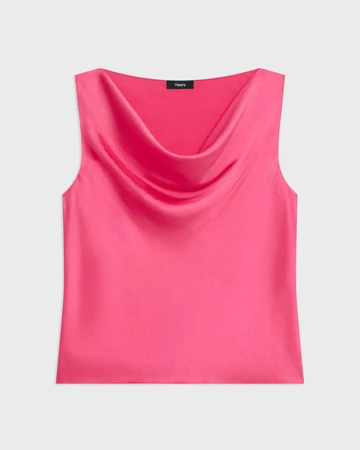 Women Tops Theory Cowl Neck Top In Crushed Satin Pink Azalea