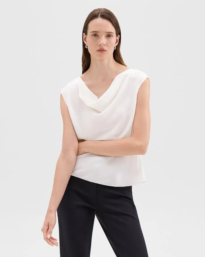 Women Tops Theory Cowl Neck Top In Silk Georgette Ivory