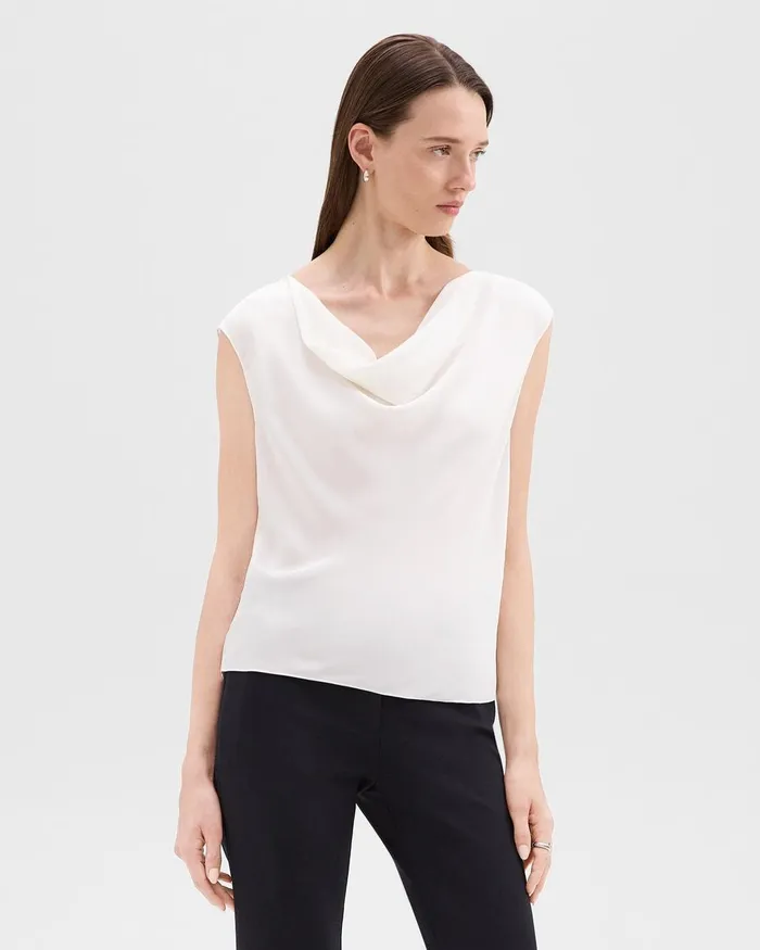 Women Tops Theory Cowl Neck Top In Silk Georgette Ivory