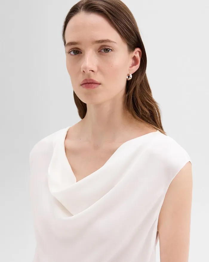 Women Tops Theory Cowl Neck Top In Silk Georgette Ivory