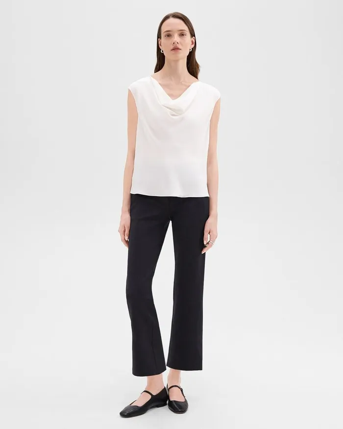 Women Tops Theory Cowl Neck Top In Silk Georgette Ivory