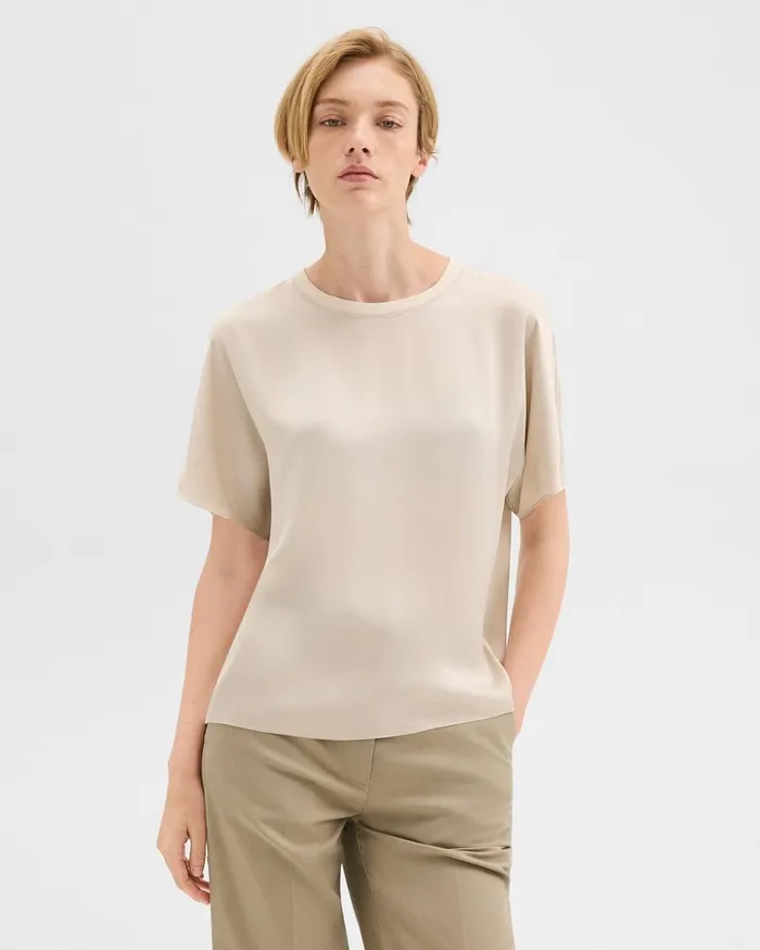 Women Tops Theory Dolman Sleeve Tee In Recycled Satin Light Clay
