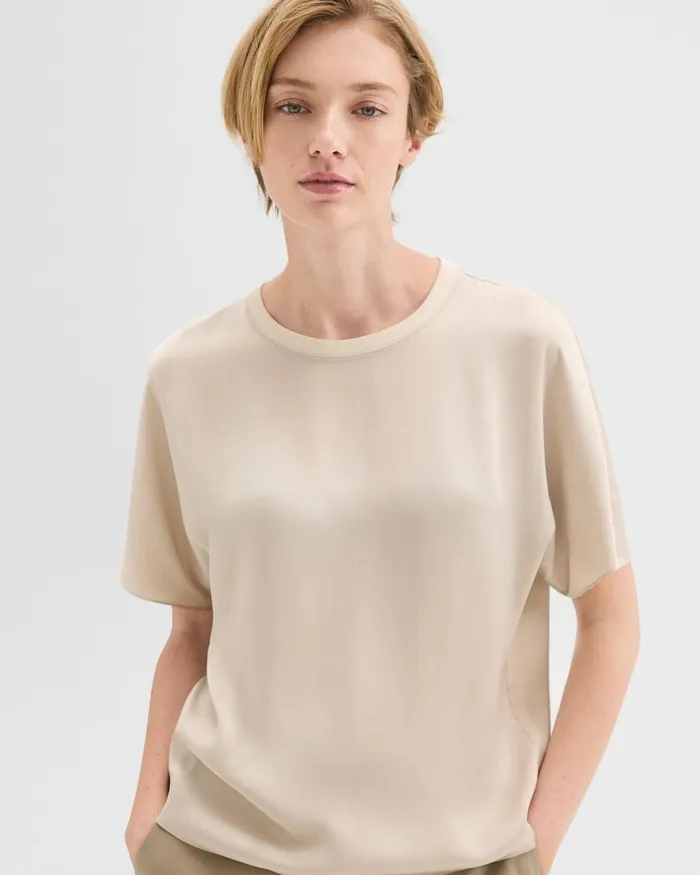 Women Tops Theory Dolman Sleeve Tee In Recycled Satin Light Clay