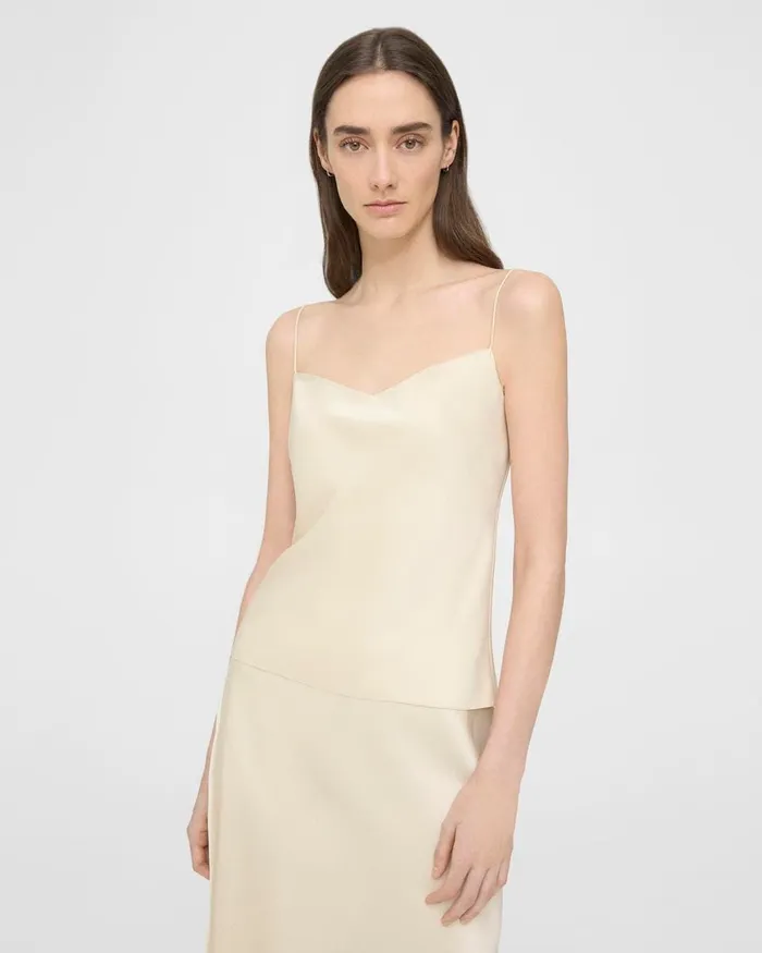 Women Tops Theory Draped Camisole In Satin Golden Wheat