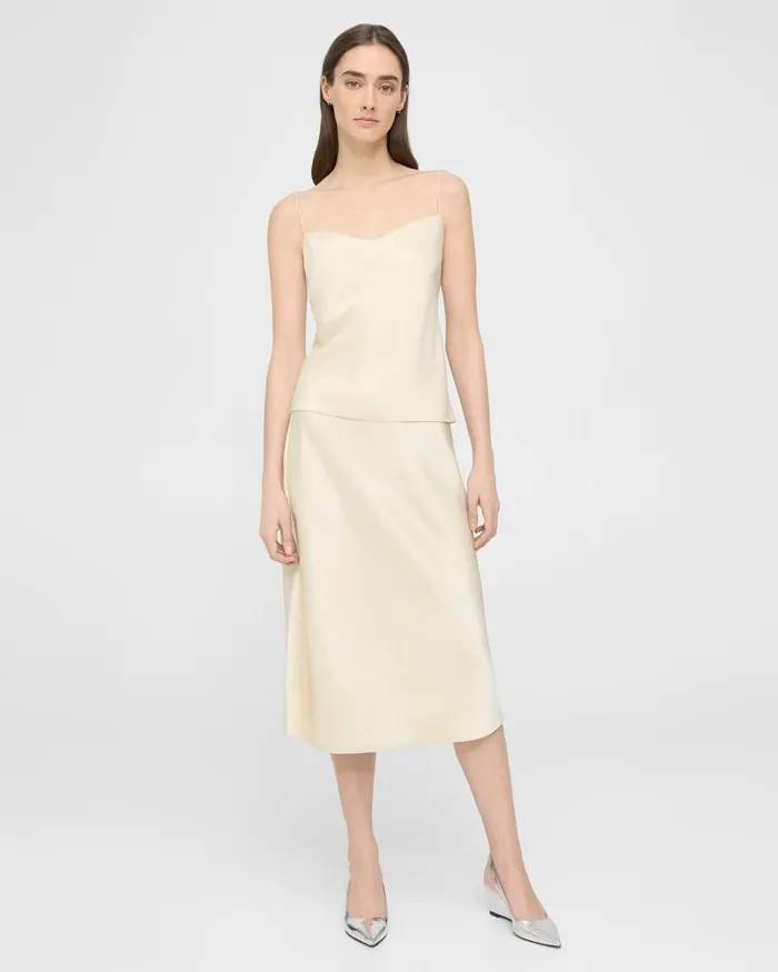 Women Tops Theory Draped Camisole In Satin Golden Wheat