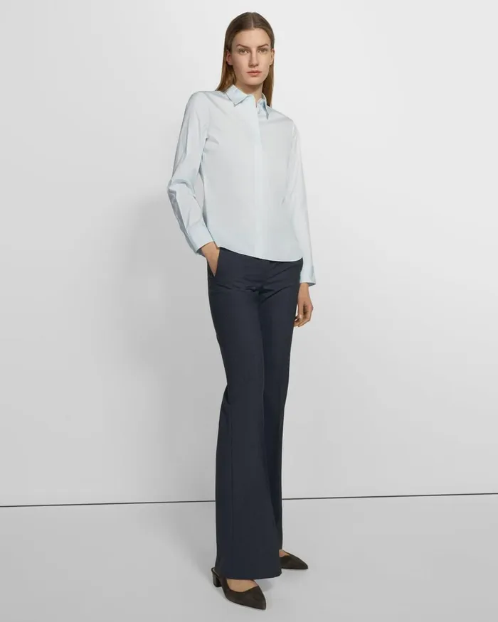 Women Tops Theory Fitted Shirt In Good Cotton Light Blue