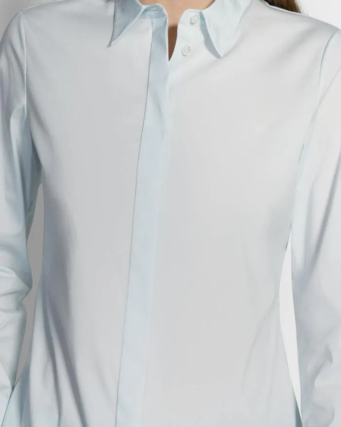 Women Tops Theory Fitted Shirt In Good Cotton Light Blue