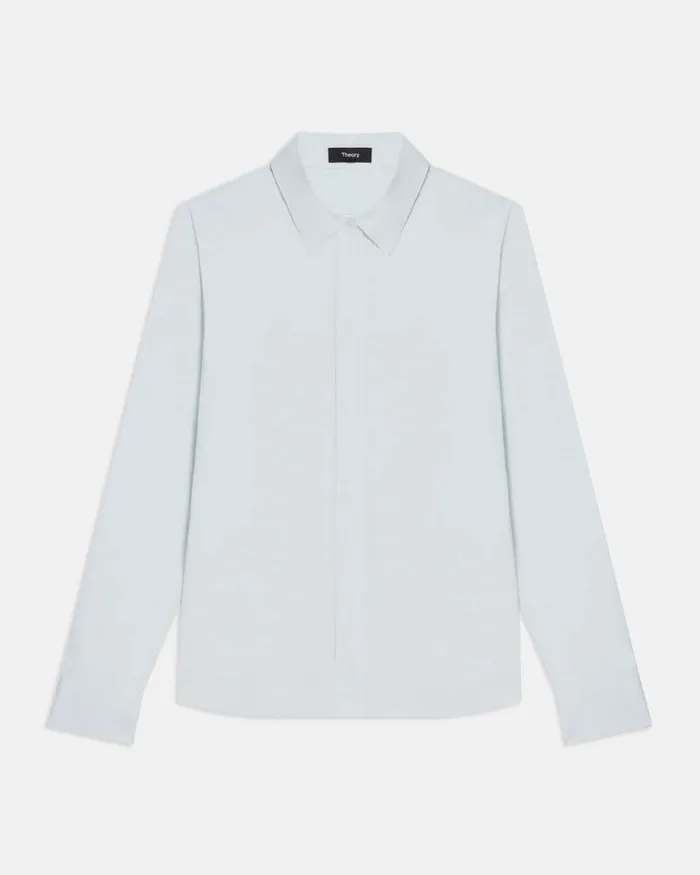 Women Tops Theory Fitted Shirt In Good Cotton Light Blue