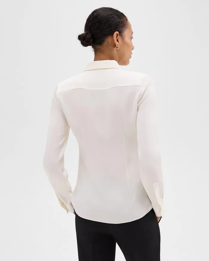 Women Tops Theory Fitted Shirt In Silk Georgette Ivory
