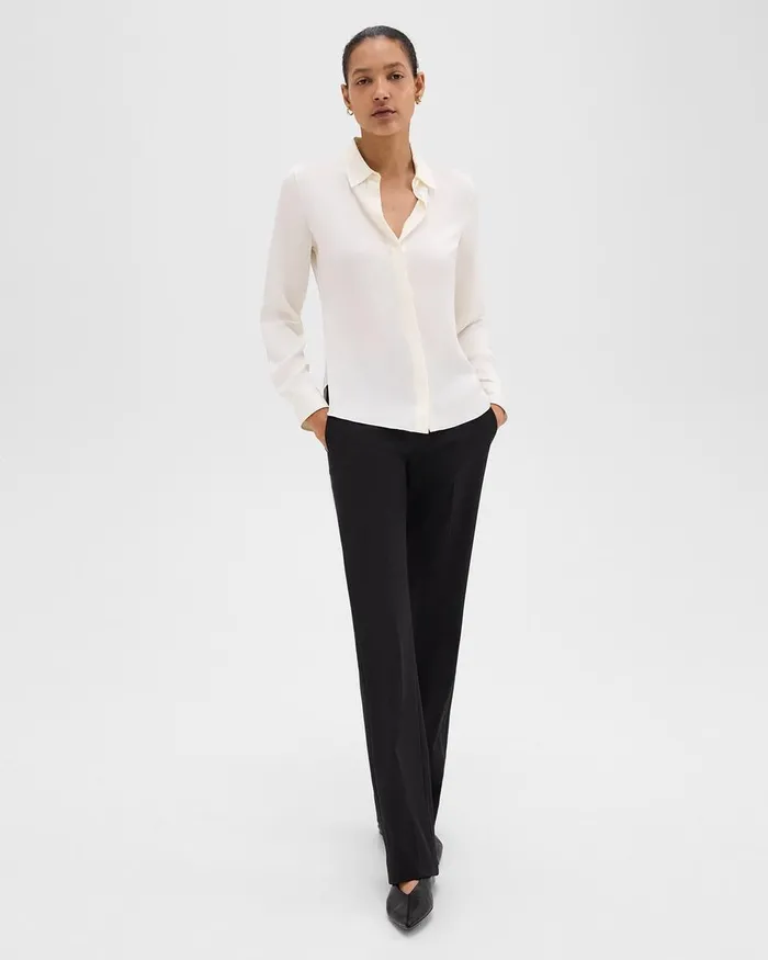 Women Tops Theory Fitted Shirt In Silk Georgette Ivory