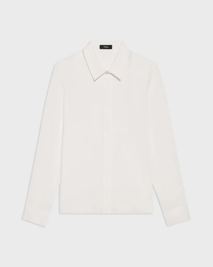 Women Tops Theory Fitted Shirt In Silk Georgette Ivory