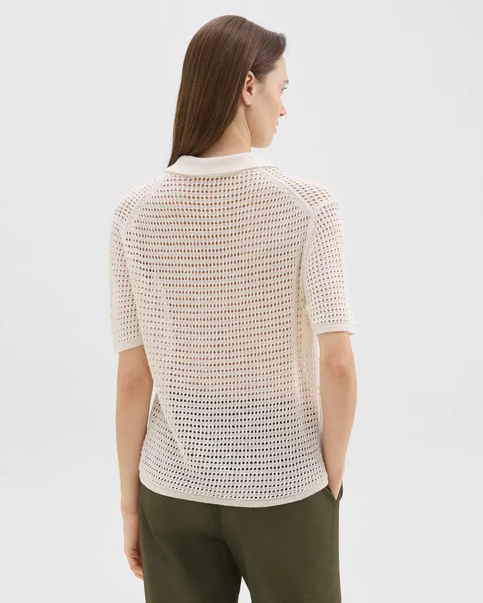 Women Tops Theory Mesh ShortSleeve Shirt In LinenViscose Bone