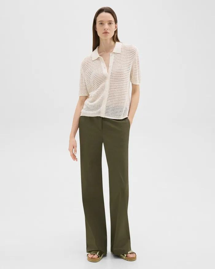 Women Tops Theory Mesh ShortSleeve Shirt In LinenViscose Bone