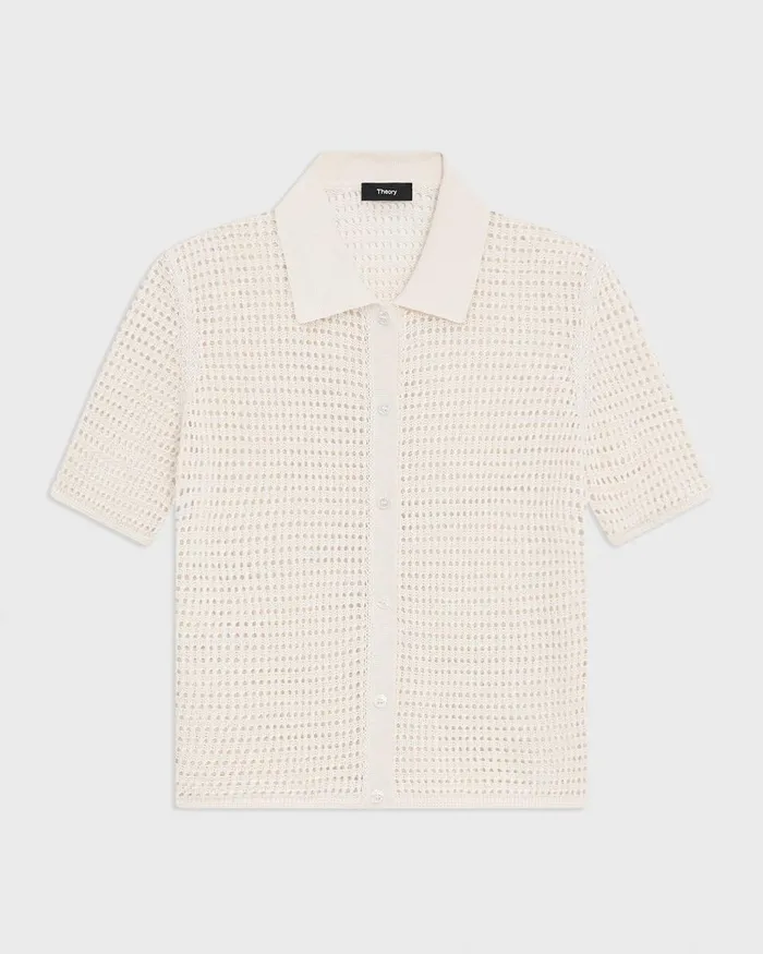 Women Tops Theory Mesh ShortSleeve Shirt In LinenViscose Bone