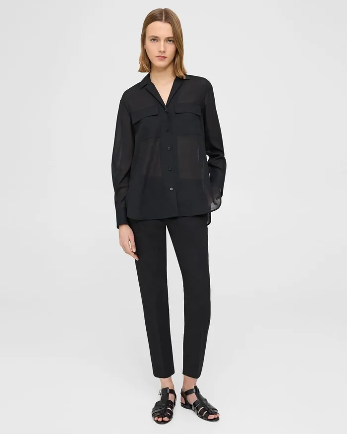 Women Tops Theory Oversized Patch Pocket Shirt In WoolPoly Black