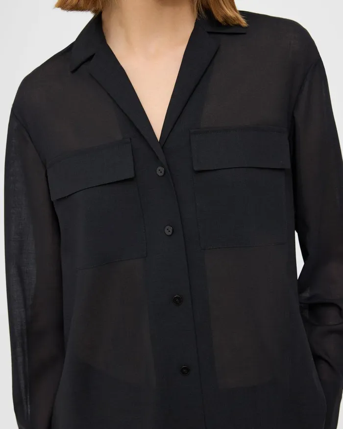 Women Tops Theory Oversized Patch Pocket Shirt In WoolPoly Black