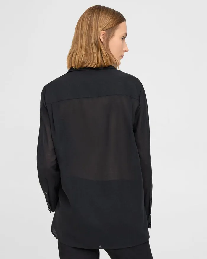Women Tops Theory Oversized Patch Pocket Shirt In WoolPoly Black