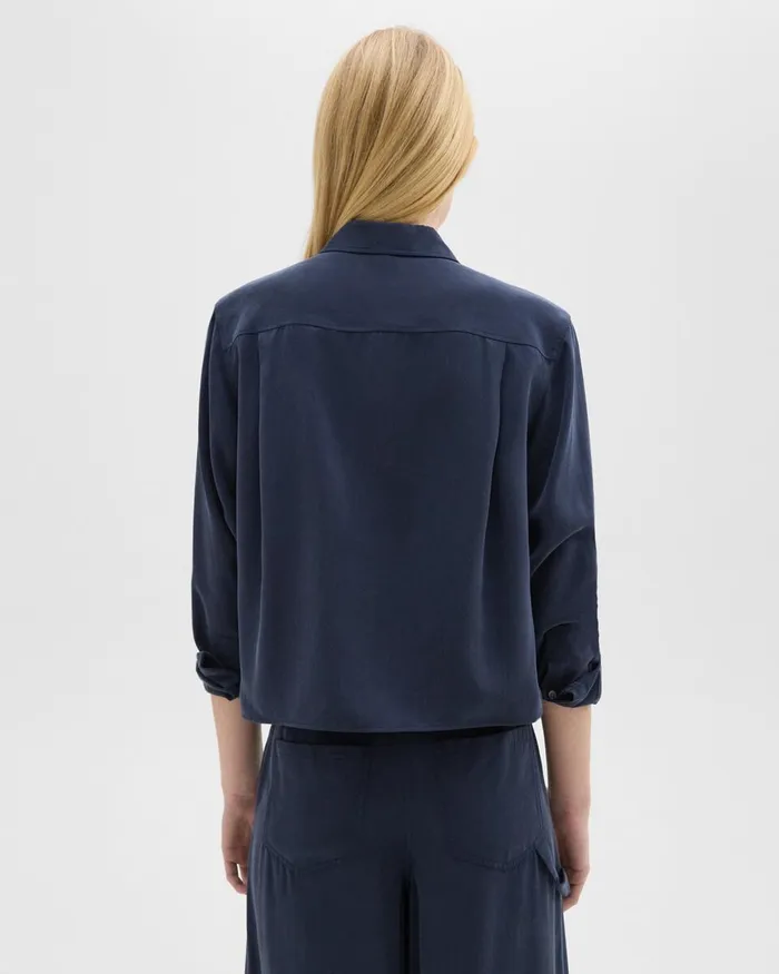 Women Tops Theory Patch Pocket Shirt In Fluid Twill Nocturne Navy