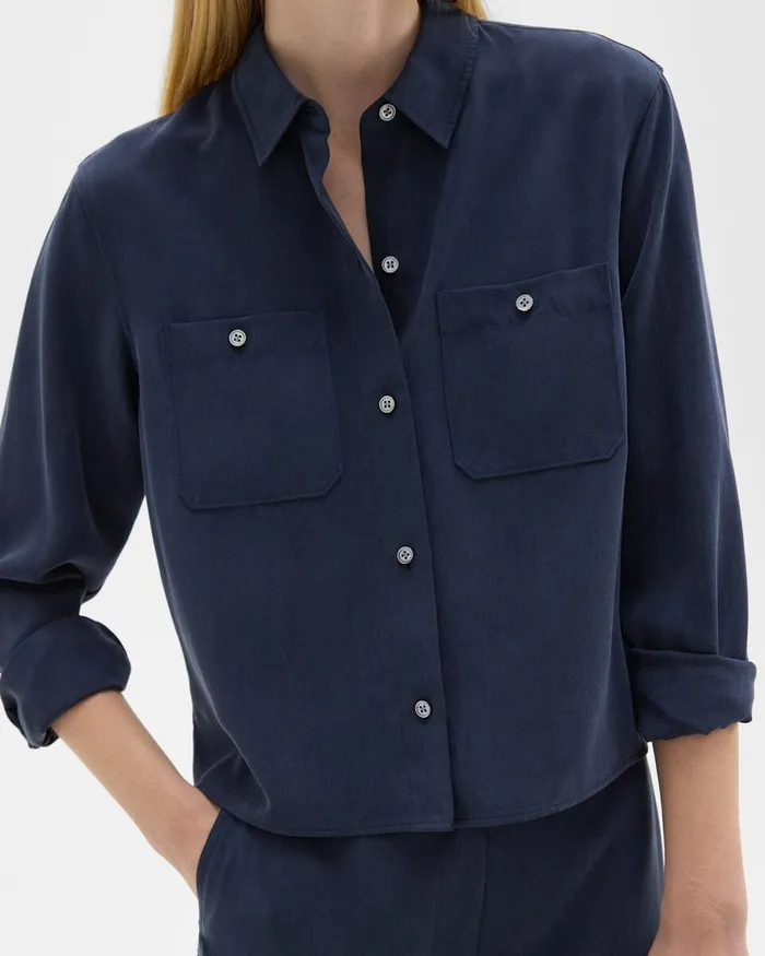 Women Tops Theory Patch Pocket Shirt In Fluid Twill Nocturne Navy