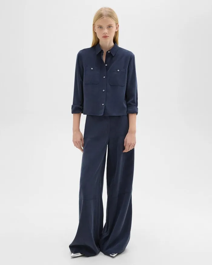 Women Tops Theory Patch Pocket Shirt In Fluid Twill Nocturne Navy
