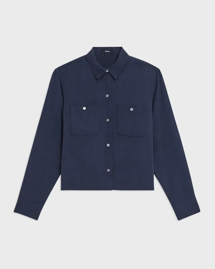 Women Tops Theory Patch Pocket Shirt In Fluid Twill Nocturne Navy