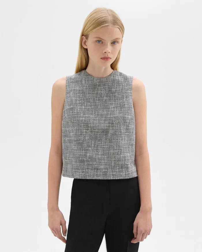 Women Tops Theory Shell Top In Canvas Tweed Black Multi