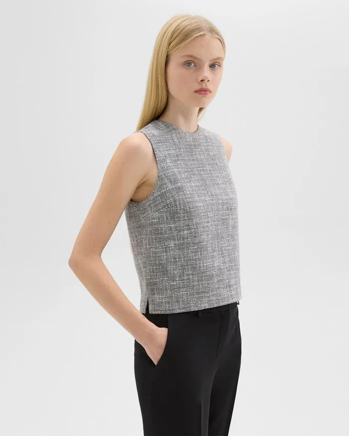 Women Tops Theory Shell Top In Canvas Tweed Black Multi
