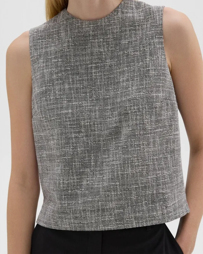 Women Tops Theory Shell Top In Canvas Tweed Black Multi