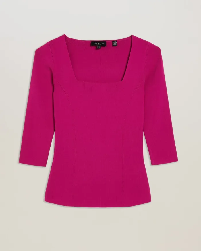 Women VALLRYY 8211 Square Neck Fitted Knit Top Bright Pink Ted Baker Tops and Blouses
